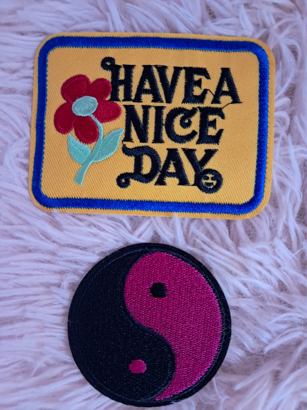 'Have A Nice Day' Patch & Black-Pink Yin Yang Patch Set!